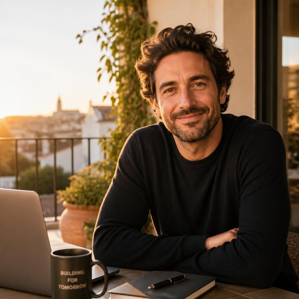 Guideless founder on a sunlit terrace